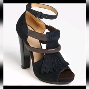 L.A.M.B Gwen Stefani Black And Brown Suede Hortensia Heel 7